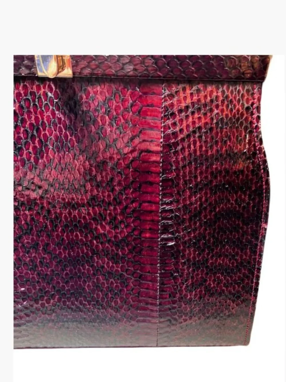 Unbranded Vintage Genuine Python Snakeskin Leather Bag Burgundy Red Black EUC